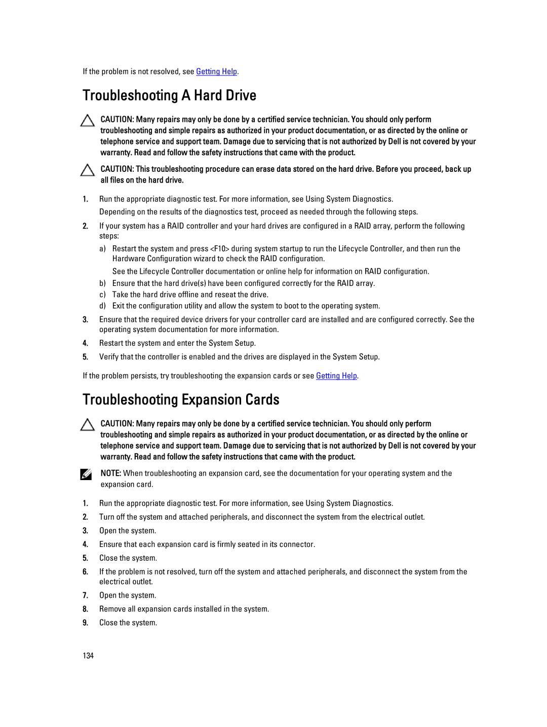 Dell T320 owner manual Troubleshooting a Hard Drive, Troubleshooting Expansion Cards 