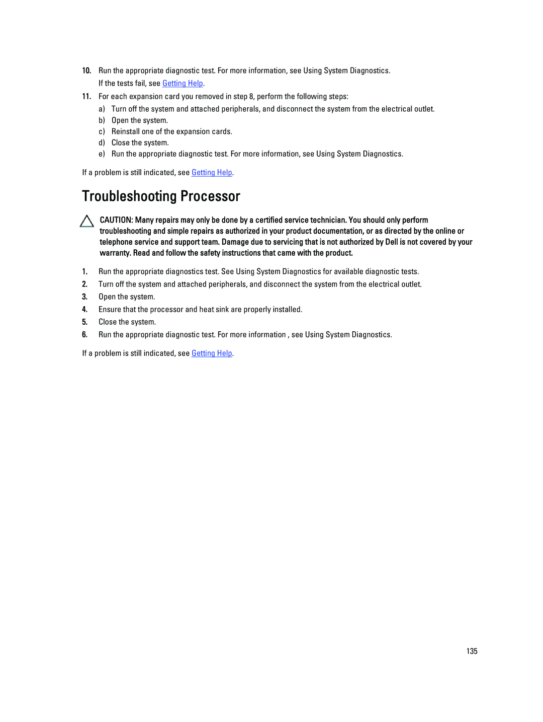 Dell T320 owner manual Troubleshooting Processor 