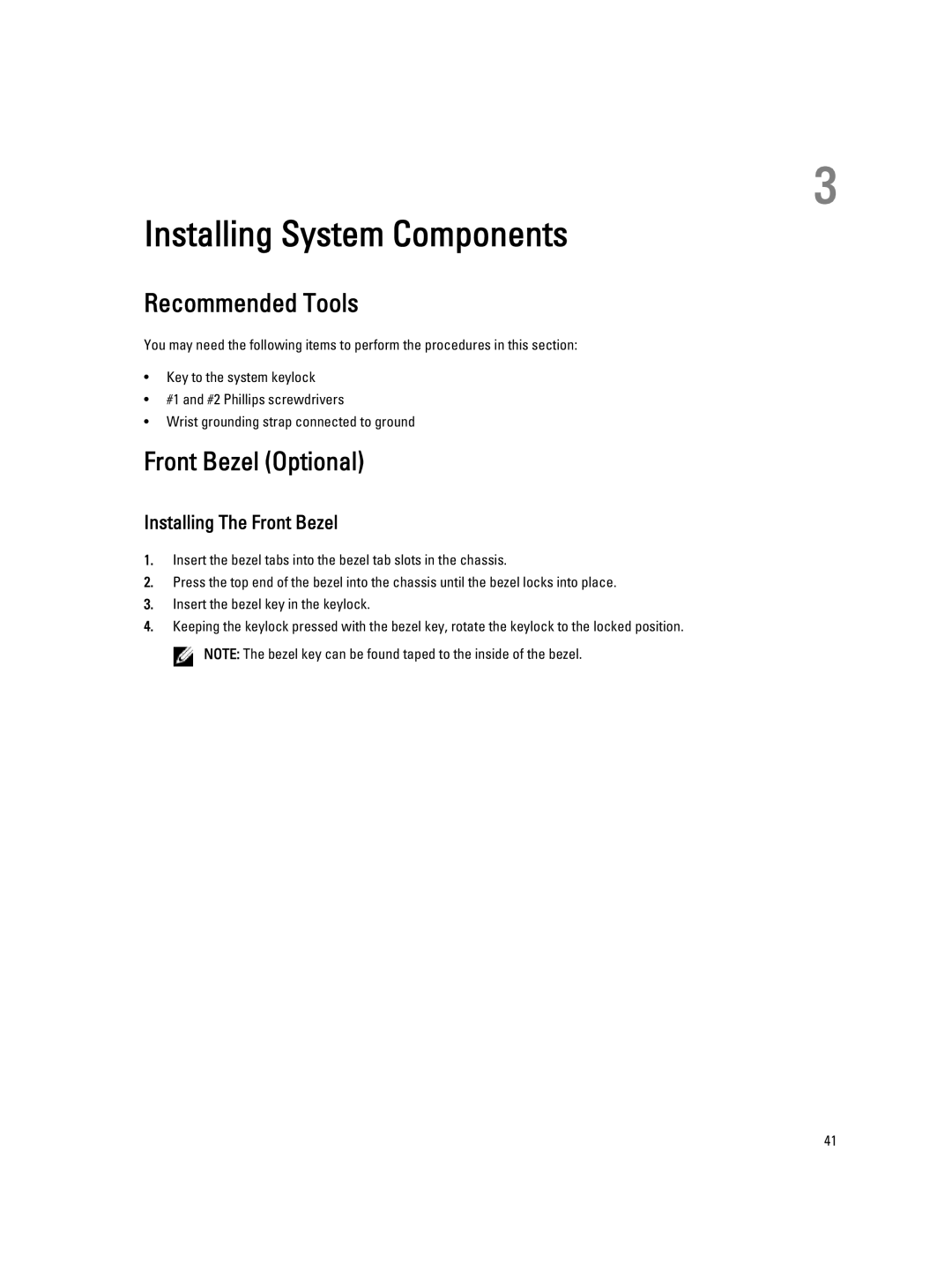 Dell T320 owner manual Recommended Tools, Front Bezel Optional, Installing The Front Bezel 