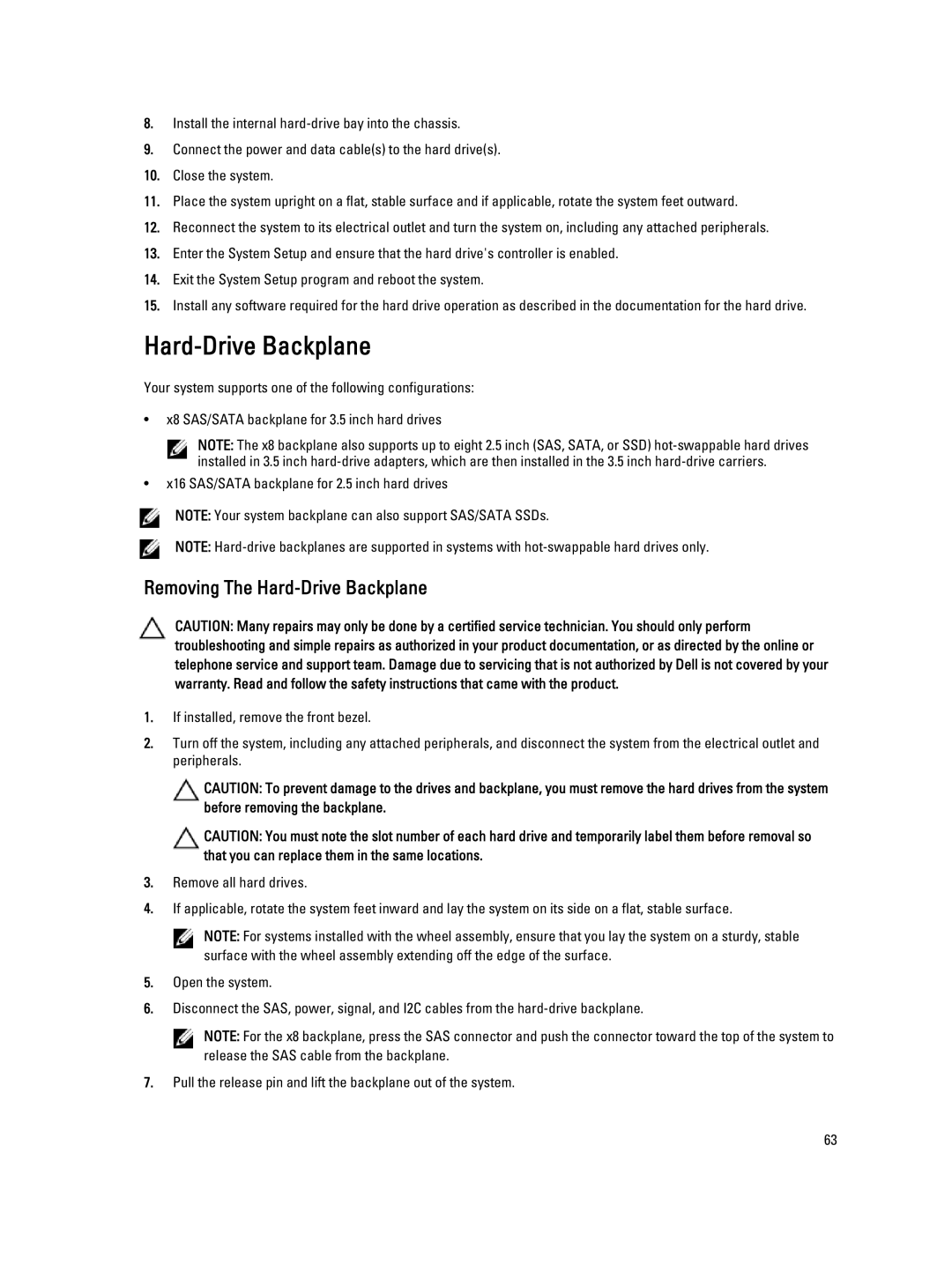 Dell T320 owner manual Removing The Hard-Drive Backplane 