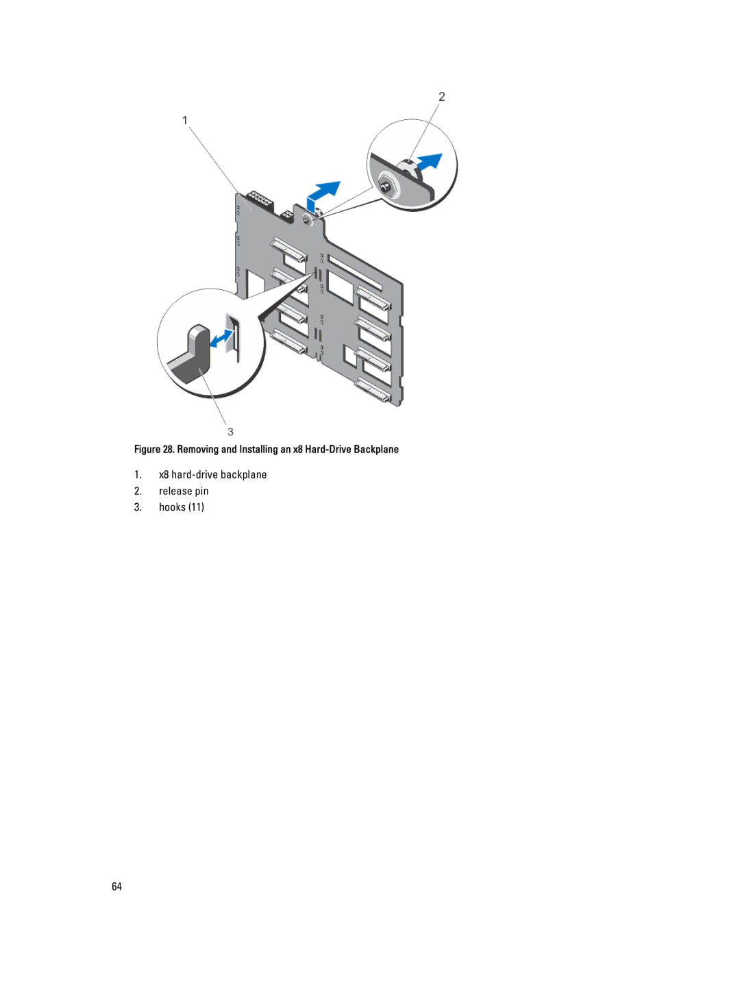 Dell T320 owner manual X8 hard-drive backplane Release pin Hooks 