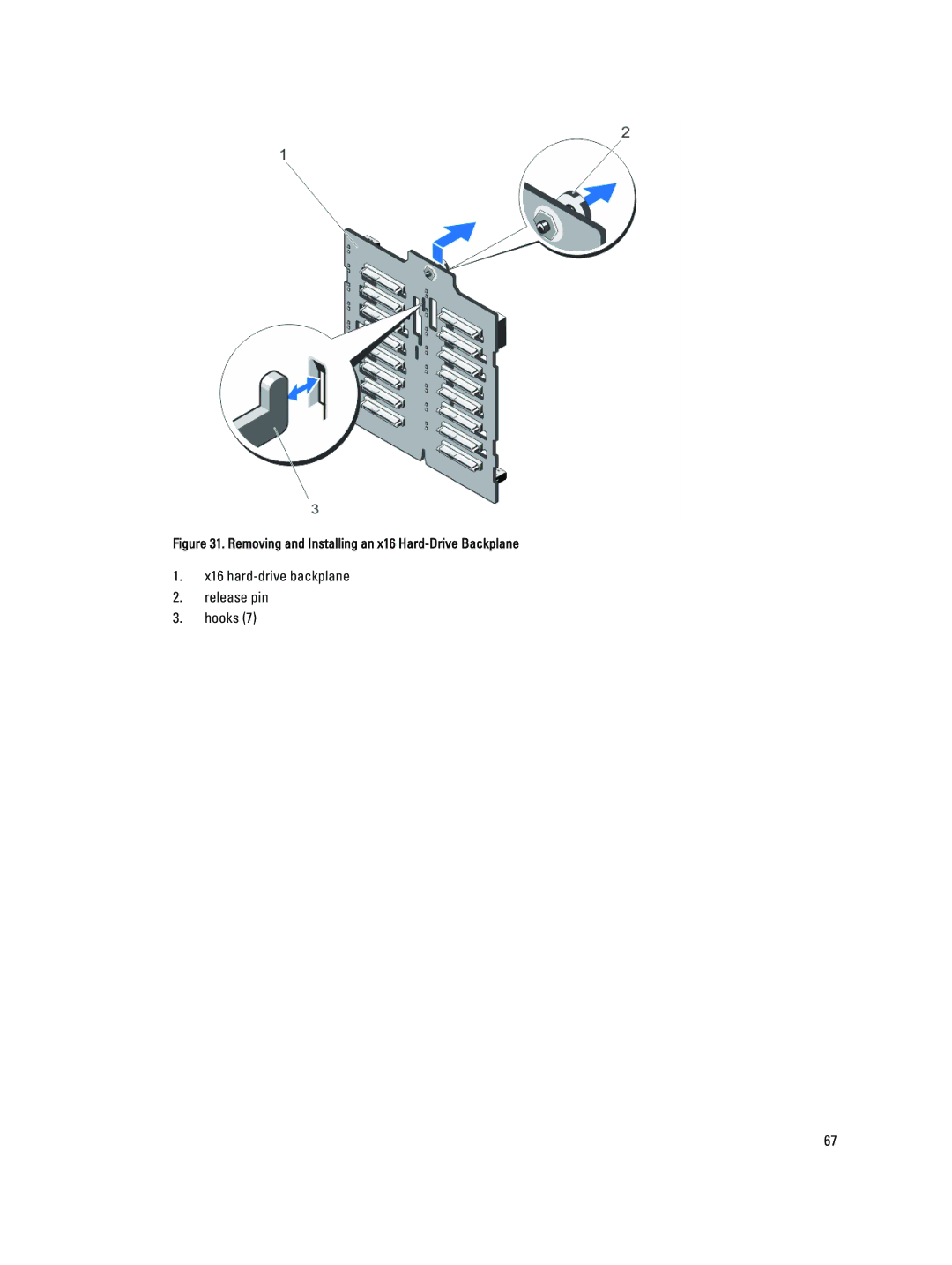 Dell T320 owner manual X16 hard-drive backplane Release pin Hooks 