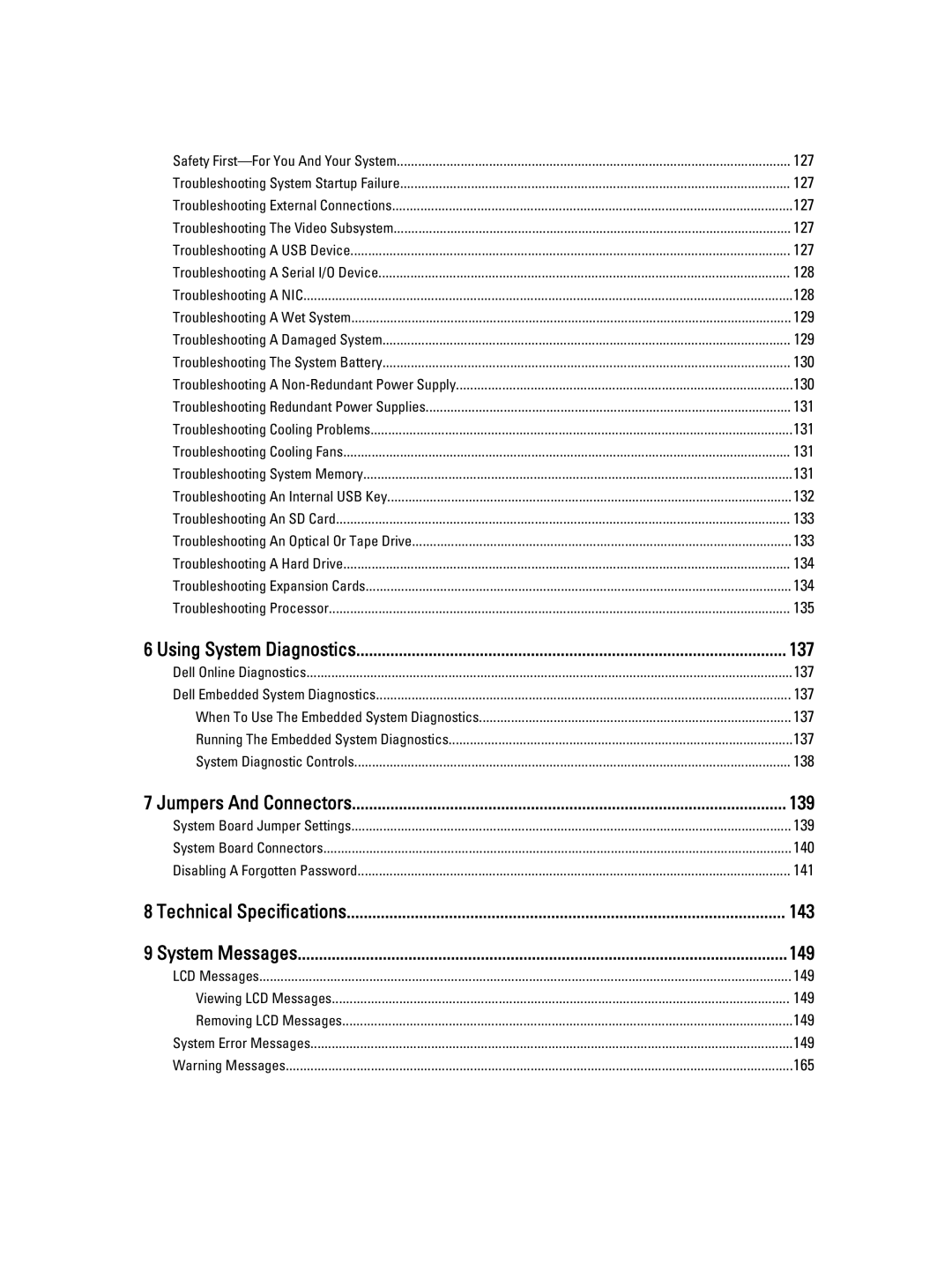 Dell T320 owner manual Using System Diagnostics, Jumpers And Connectors, Technical Specifications, System Messages 