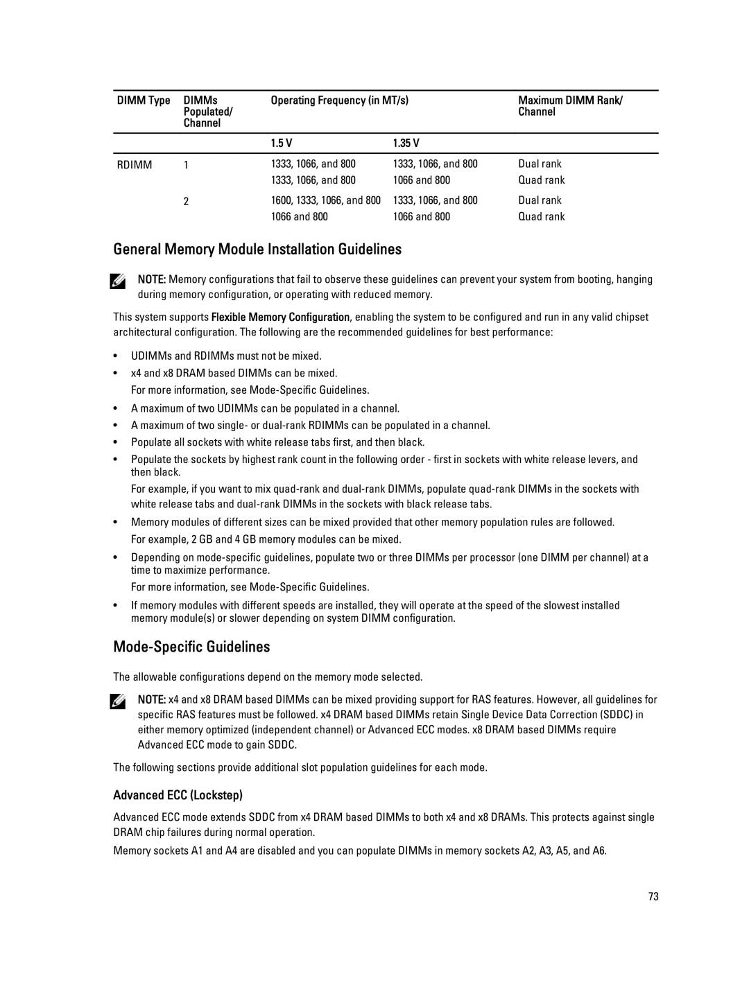 Dell T320 owner manual General Memory Module Installation Guidelines, Mode-Specific Guidelines 