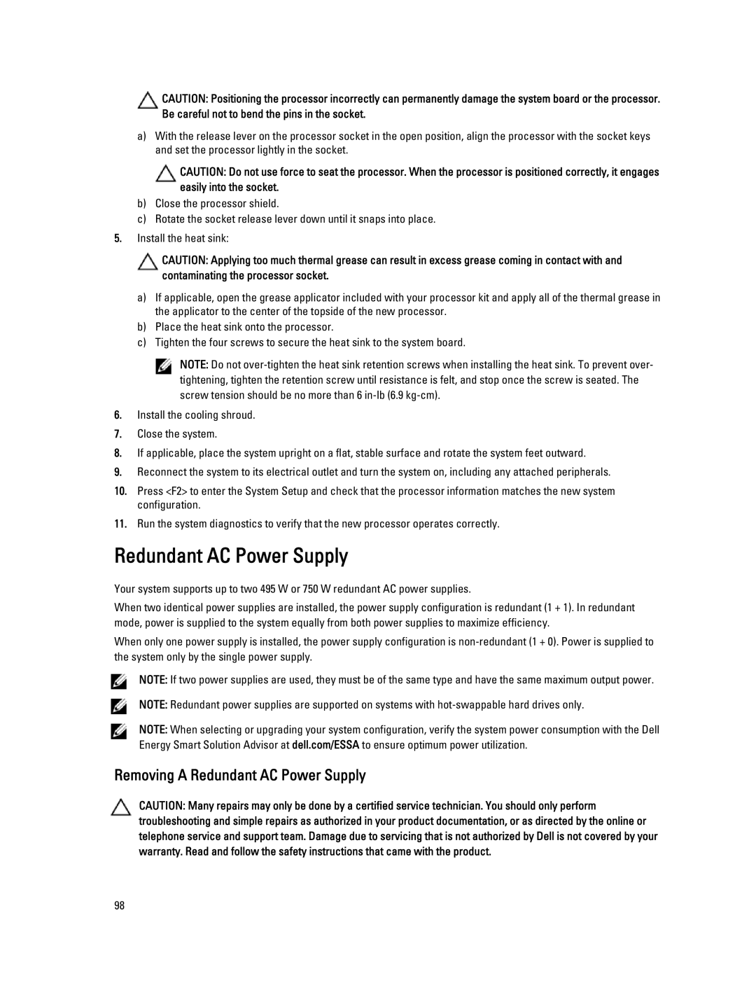 Dell T320 owner manual Removing a Redundant AC Power Supply 