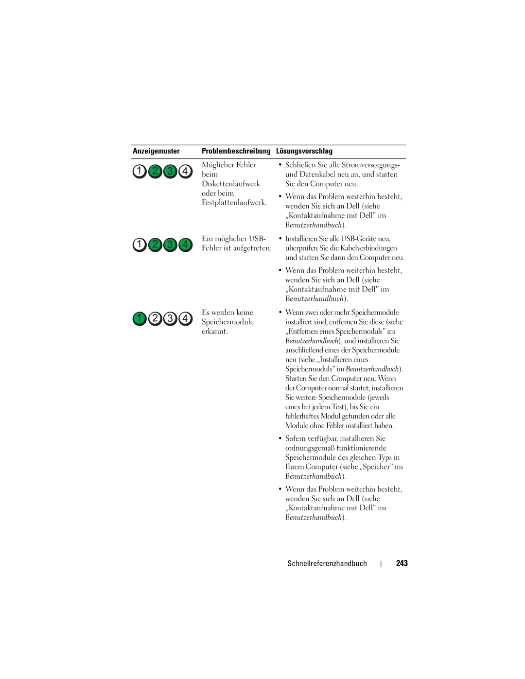 Dell T3400 manual 243, Es werden keine Wenn zwei oder mehr Speichermodule, Erkannt „Entfernen eines Speichermoduls im 