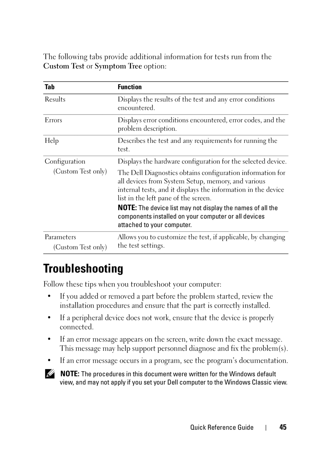 Dell T3400 Troubleshooting, Tab Function, Components installed on your computer or all devices, Attached to your computer 