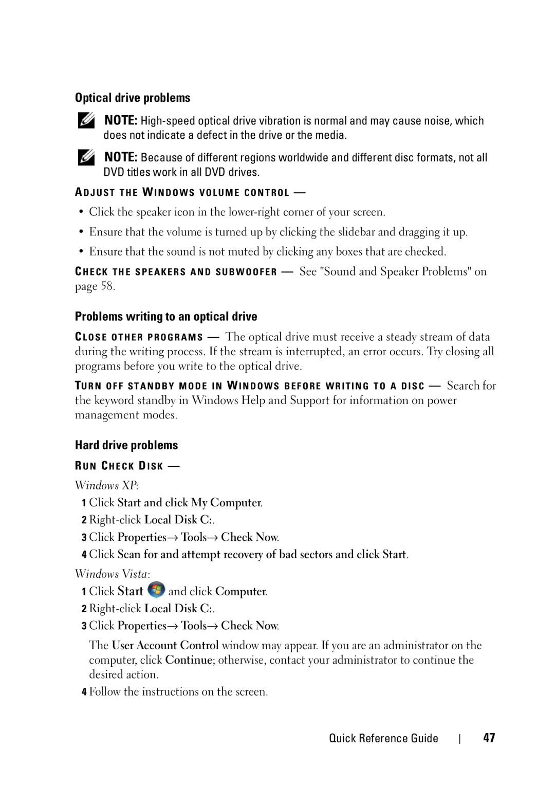 Dell T3400 manual Optical drive problems, Problems writing to an optical drive, Hard drive problems 