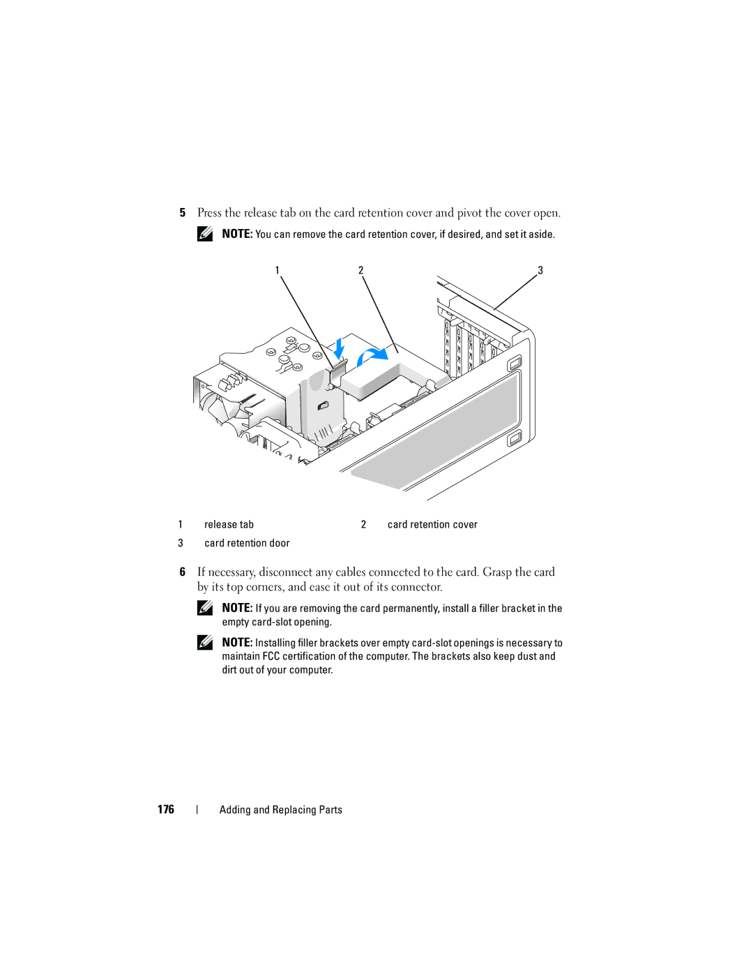 Dell T3400 manual Card retention cover 