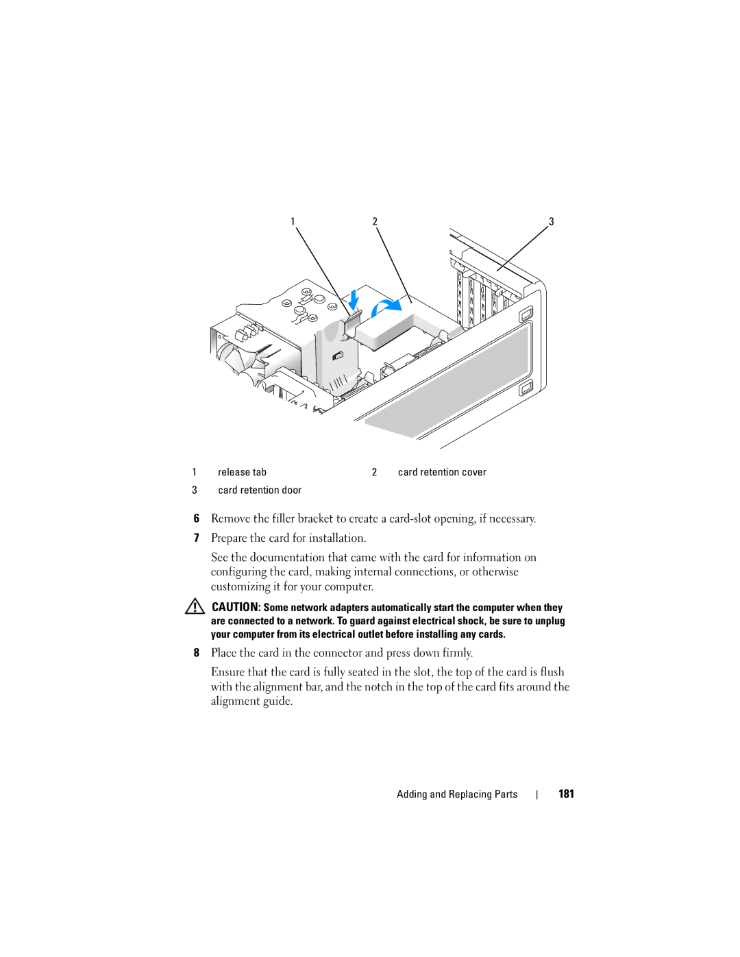 Dell T3400 manual 181, Card retention door 