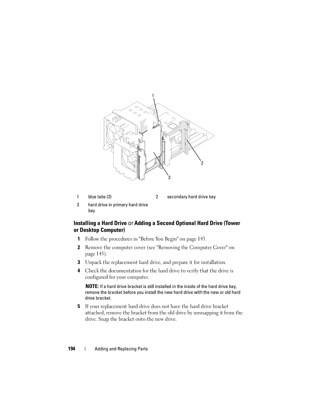 Dell T3400 manual Blue tabs, Hard drive in primary hard drive bay 