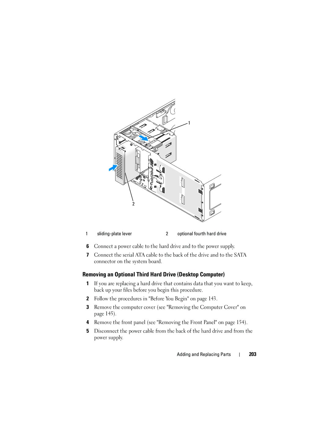 Dell T3400 manual Removing an Optional Third Hard Drive Desktop Computer, 203 