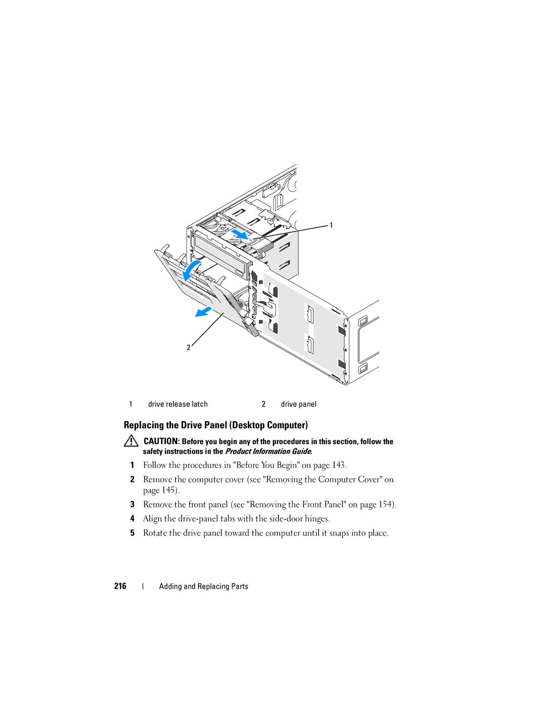 Dell T3400 manual Replacing the Drive Panel Desktop Computer 