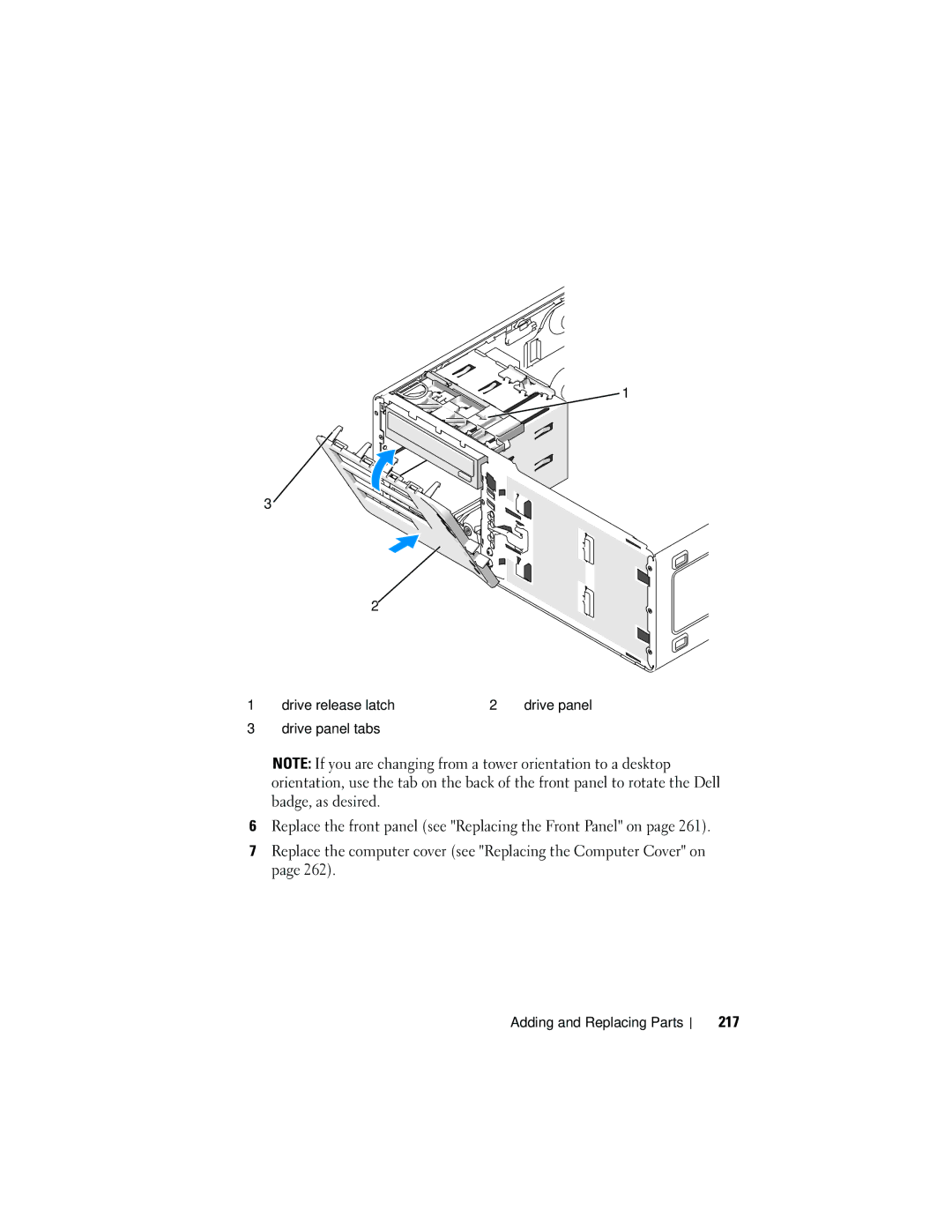 Dell T3400 manual 217, Drive panel tabs 