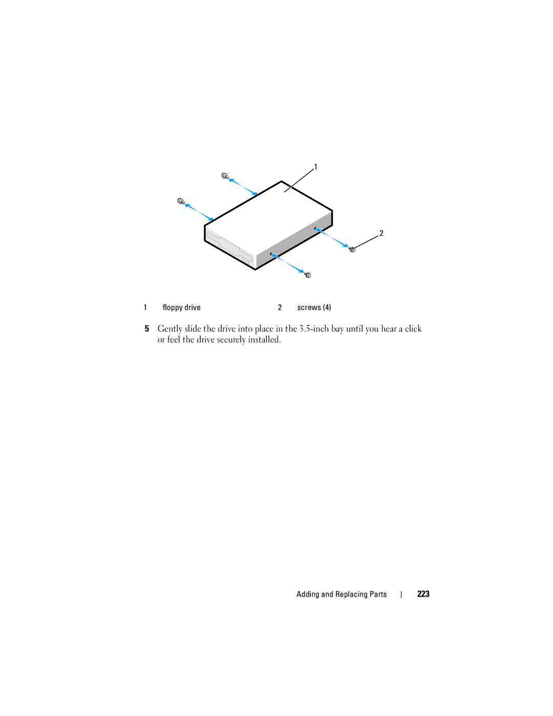 Dell T3400 manual 223, Floppy drive 