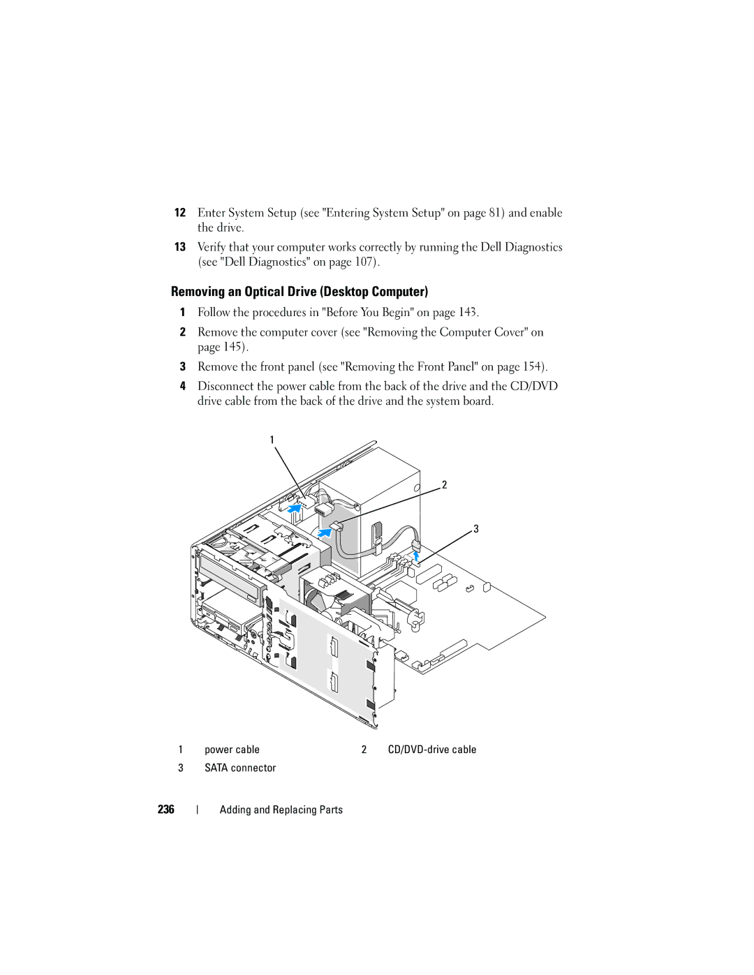Dell T3400 manual Removing an Optical Drive Desktop Computer, 236 