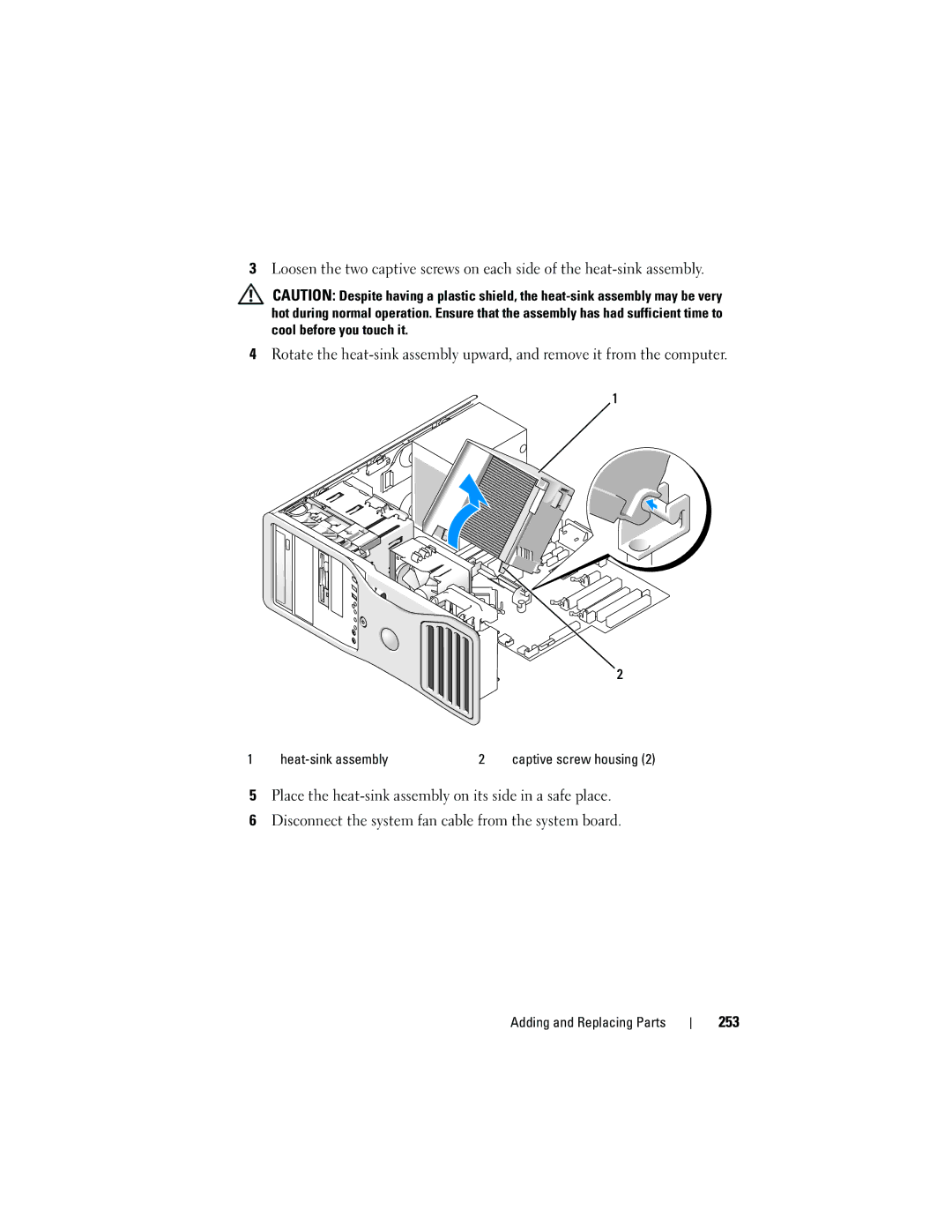 Dell T3400 manual 253, Heat-sink assembly Captive screw housing 