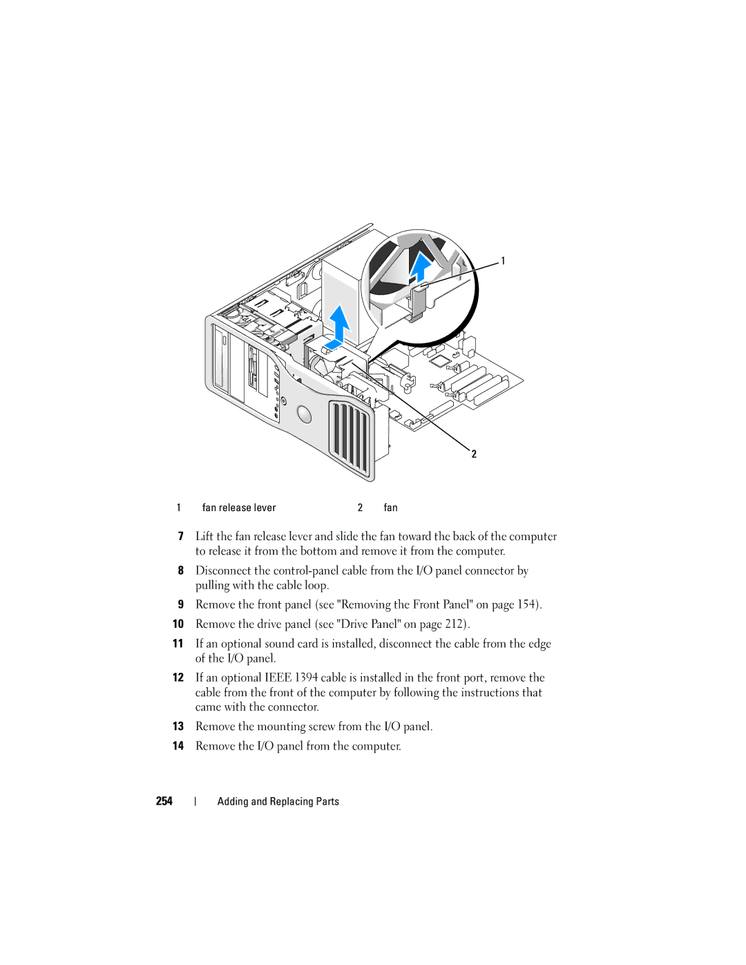 Dell T3400 manual Fan release lever 