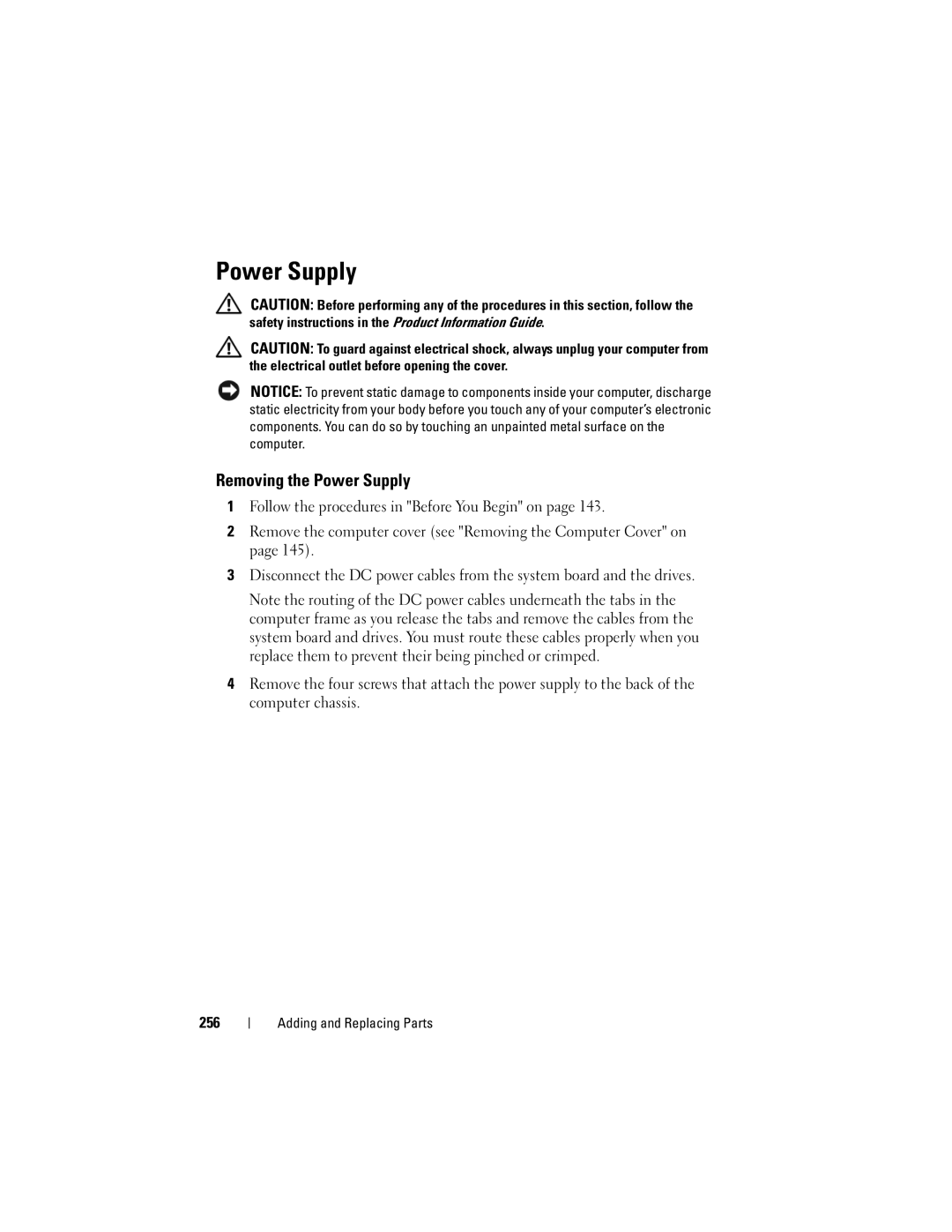 Dell T3400 manual Removing the Power Supply 