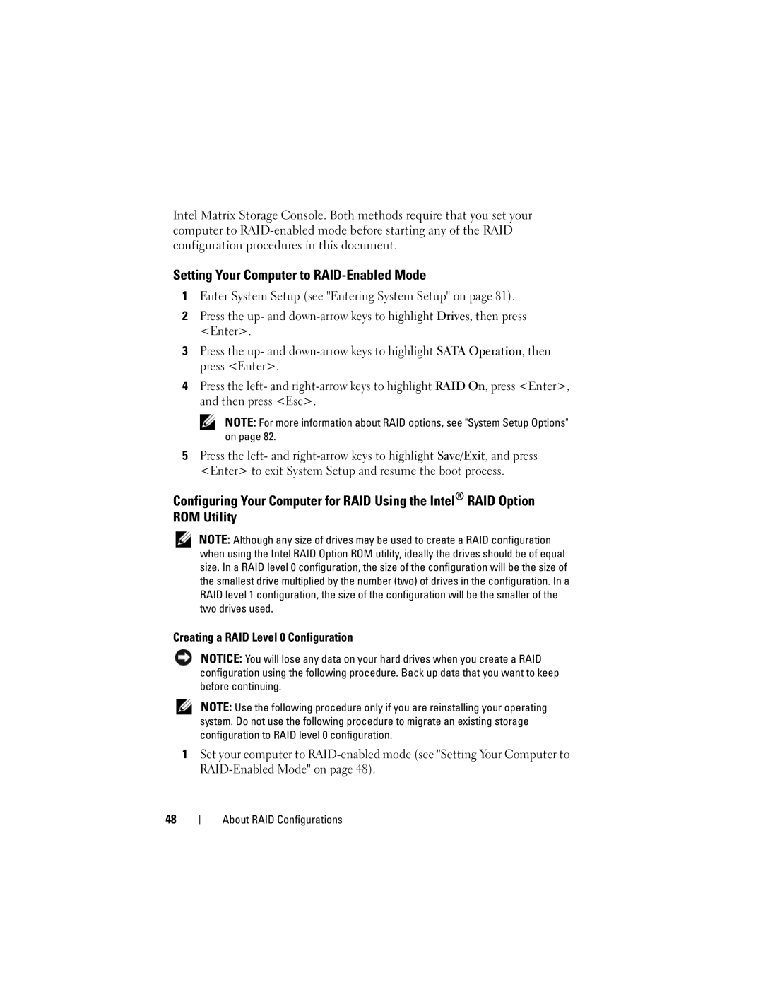 Dell T3400 manual Setting Your Computer to RAID-Enabled Mode 