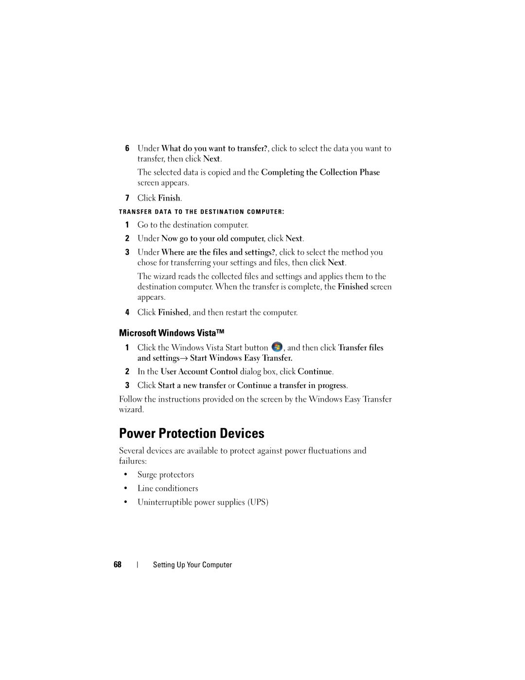 Dell T3400 manual Power Protection Devices, Microsoft Windows Vista 