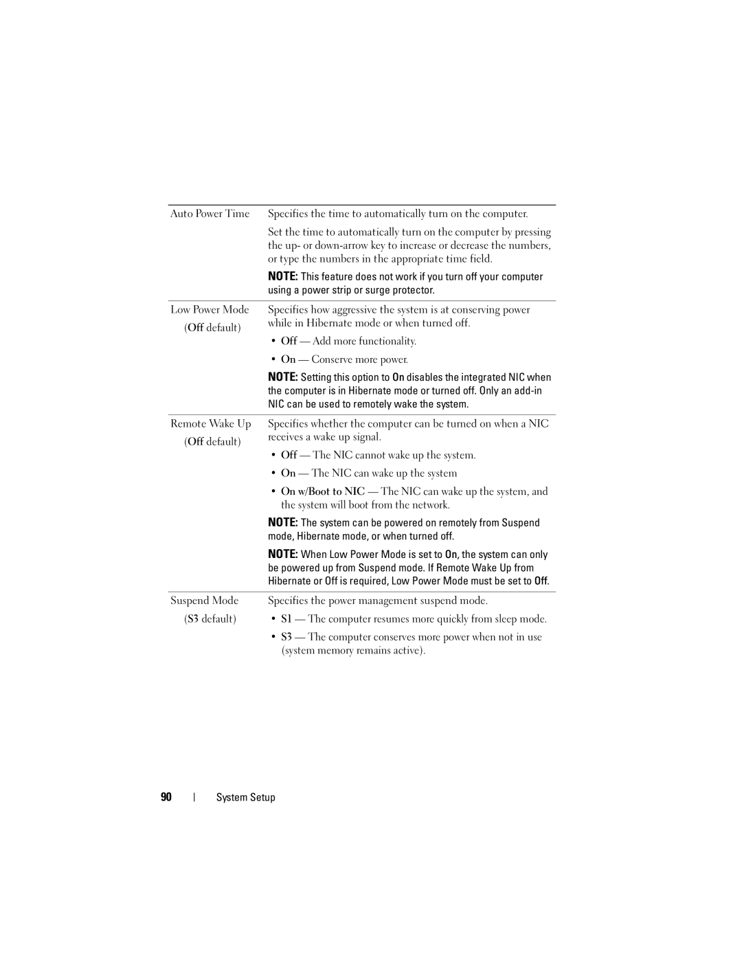 Dell T3400 Or type the numbers in the appropriate time field, Low Power Mode, NIC can be used to remotely wake the system 