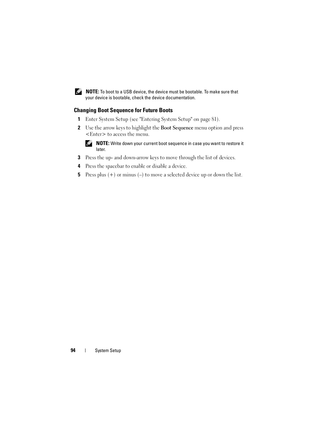 Dell T3400 manual Changing Boot Sequence for Future Boots 