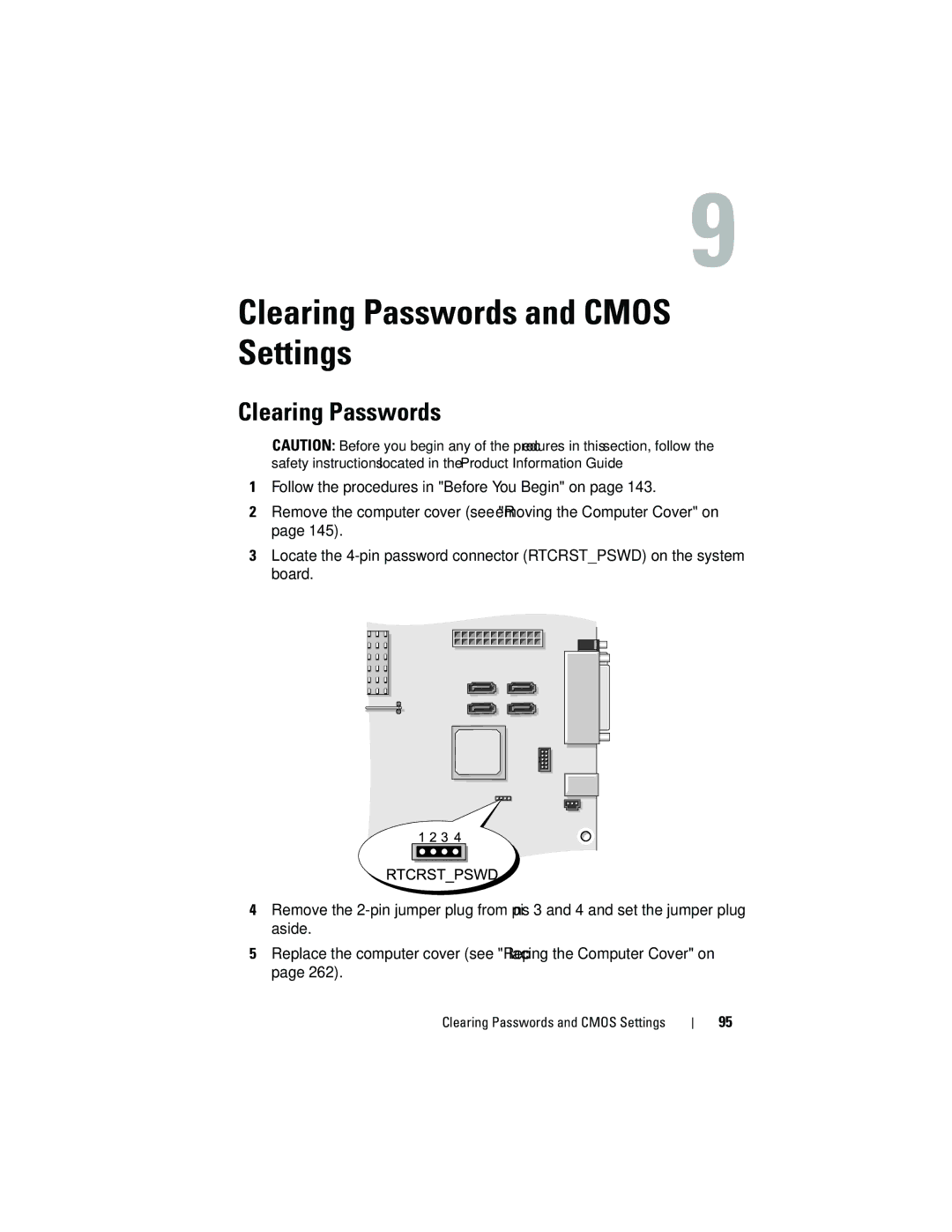 Dell T3400 manual Clearing Passwords and Cmos Settings 