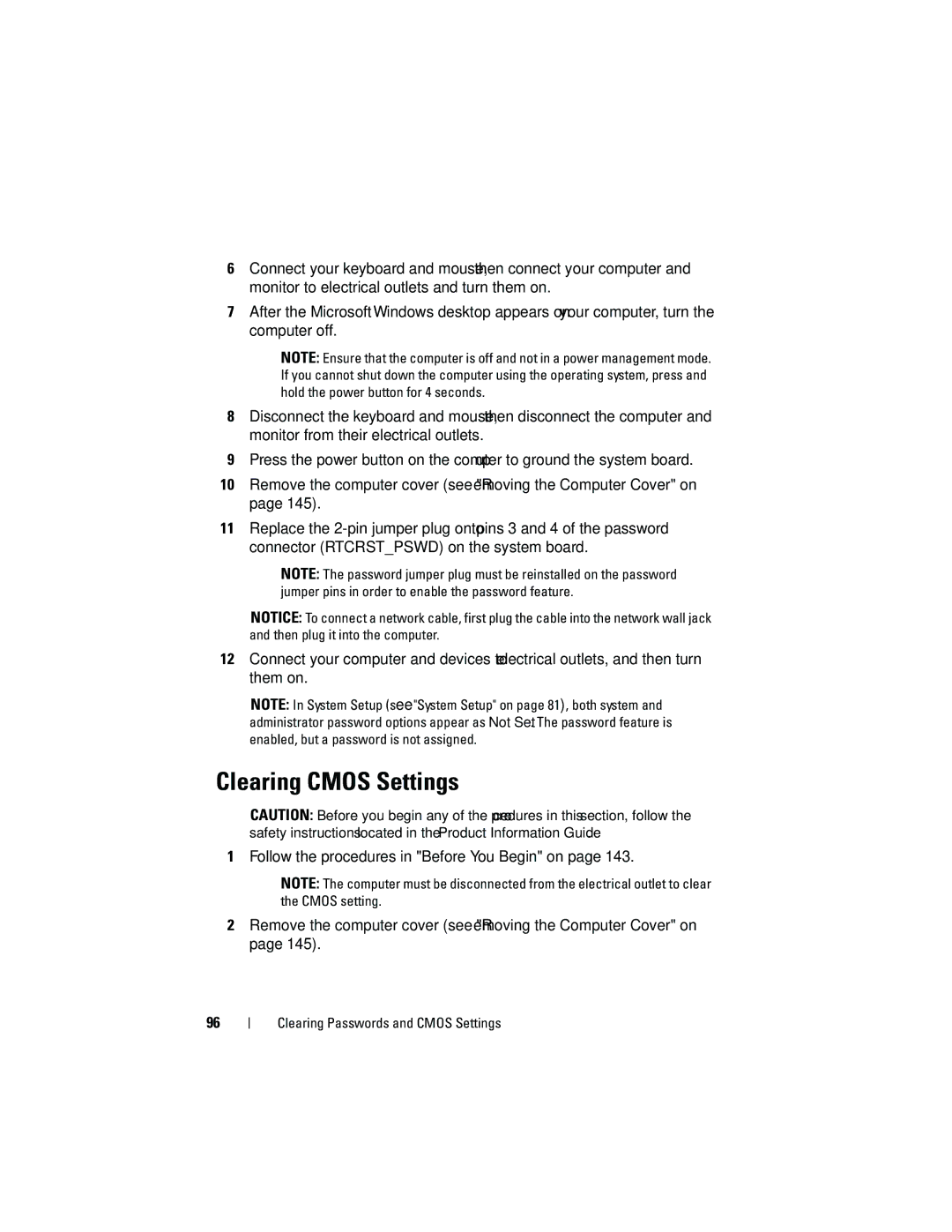 Dell T3400 manual Clearing Cmos Settings 