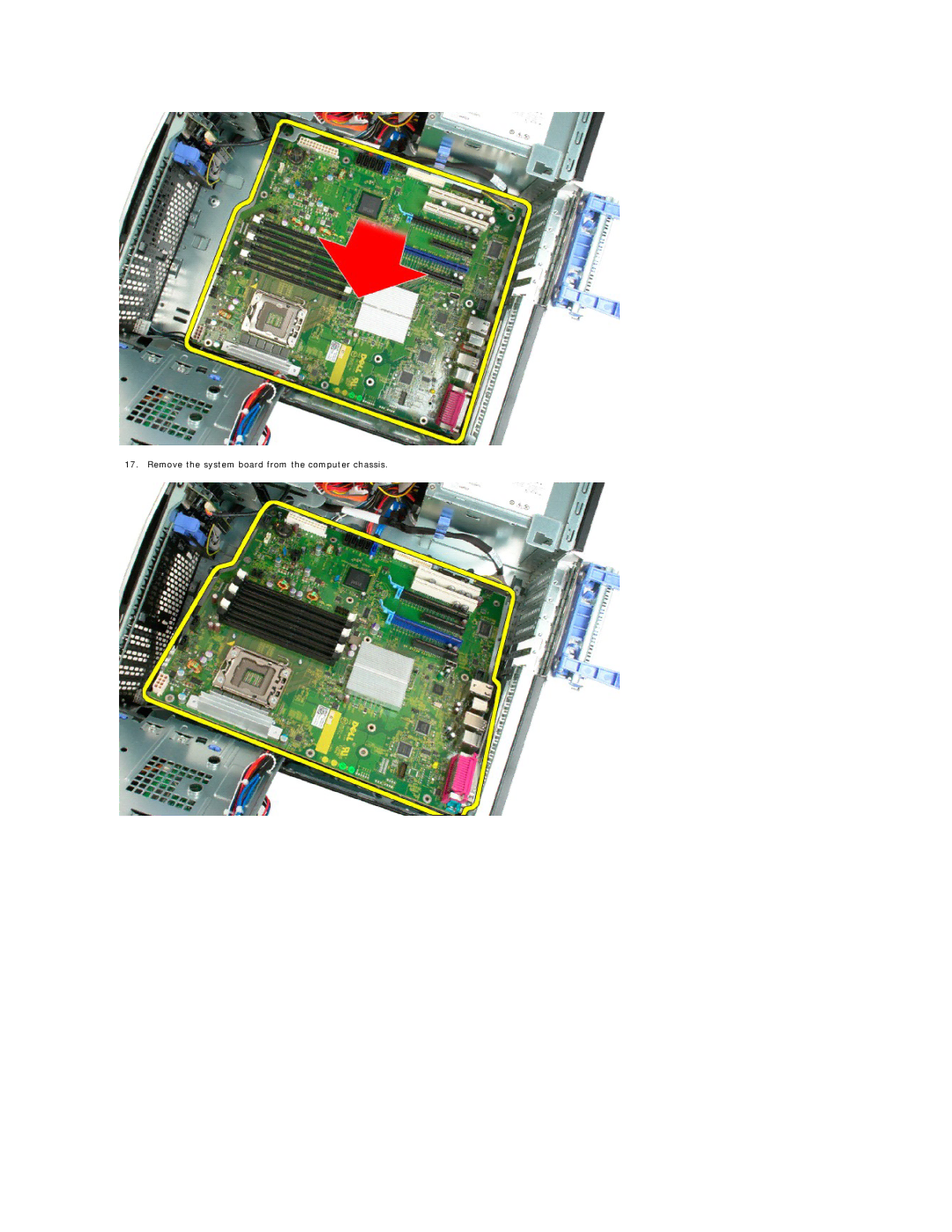 Dell T3500 specifications Remove the system board from the computer chassis 