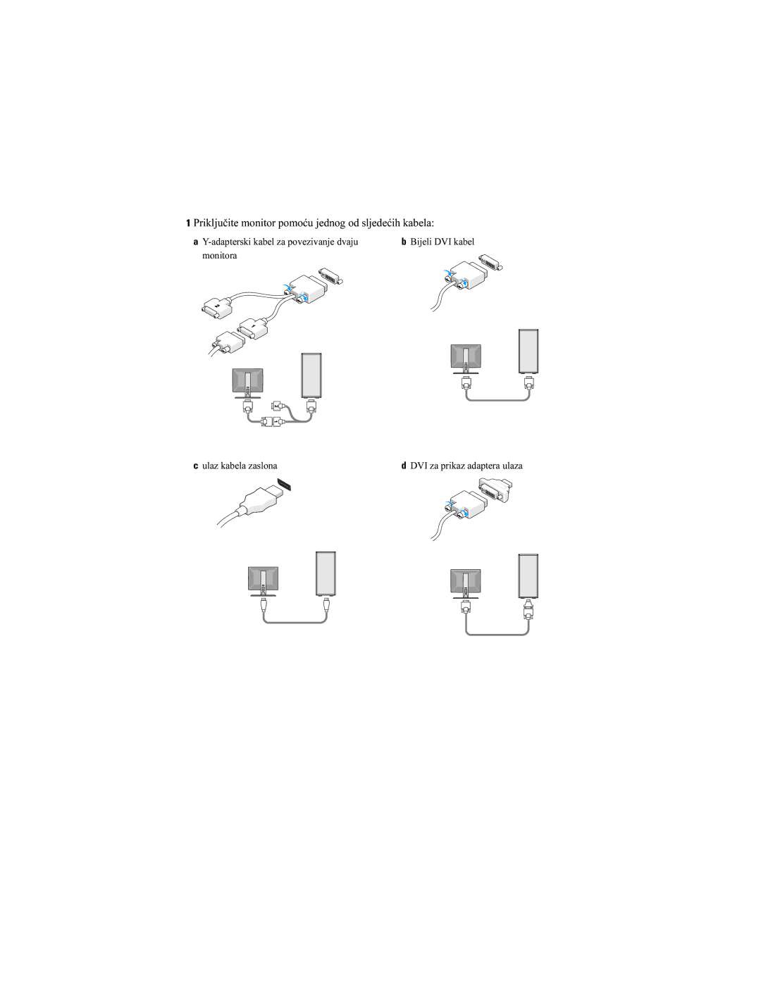Dell T3500 manual Priključite monitor pomoću jednog od sljedećih kabela 