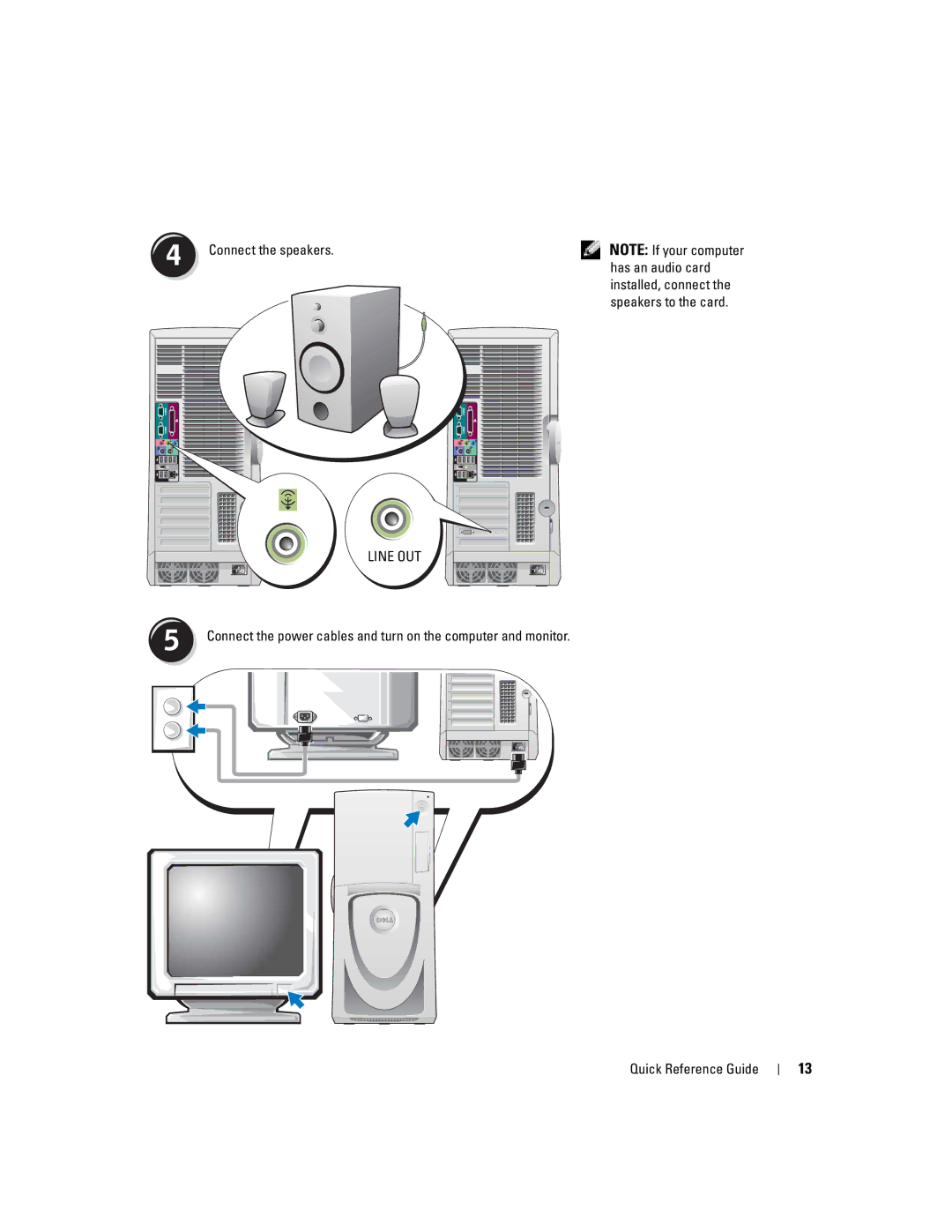 Dell T3913 manual Connect the speakers Has an audio card, Line OUT 