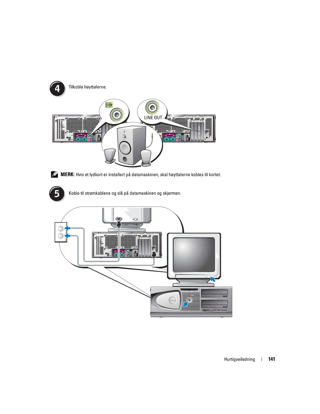 Dell T3913 manual 141, Tilkoble høyttalerne 