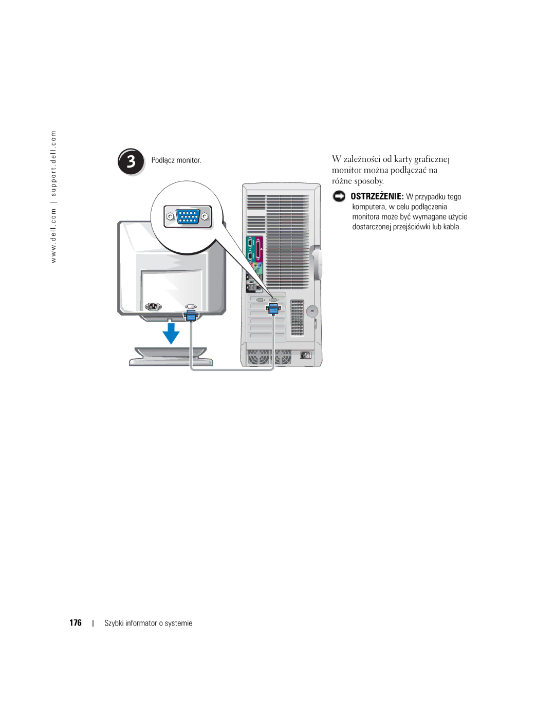 Dell T3913 manual 176, Podłącz monitor 