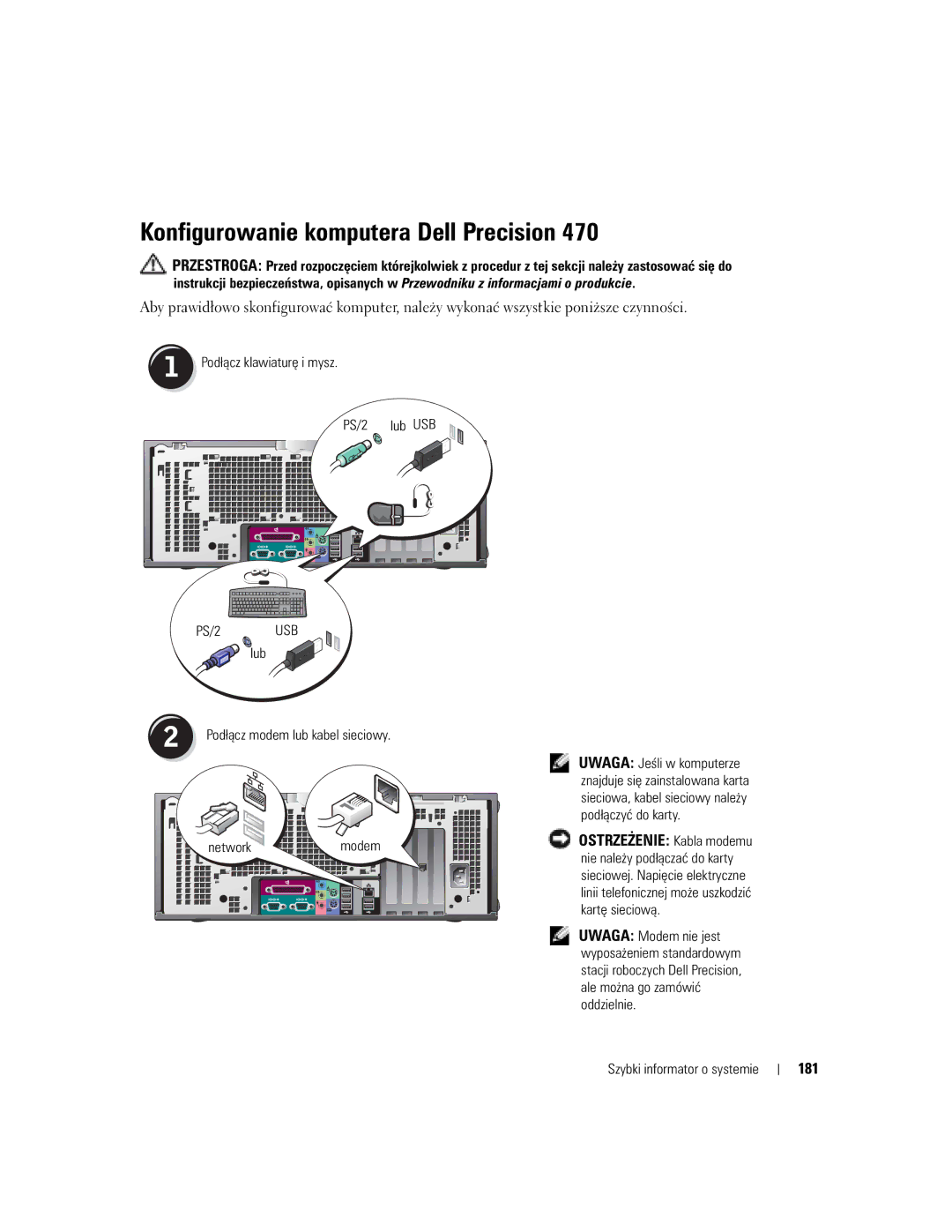 Dell T3913 manual 181, PS/2 lub USB 