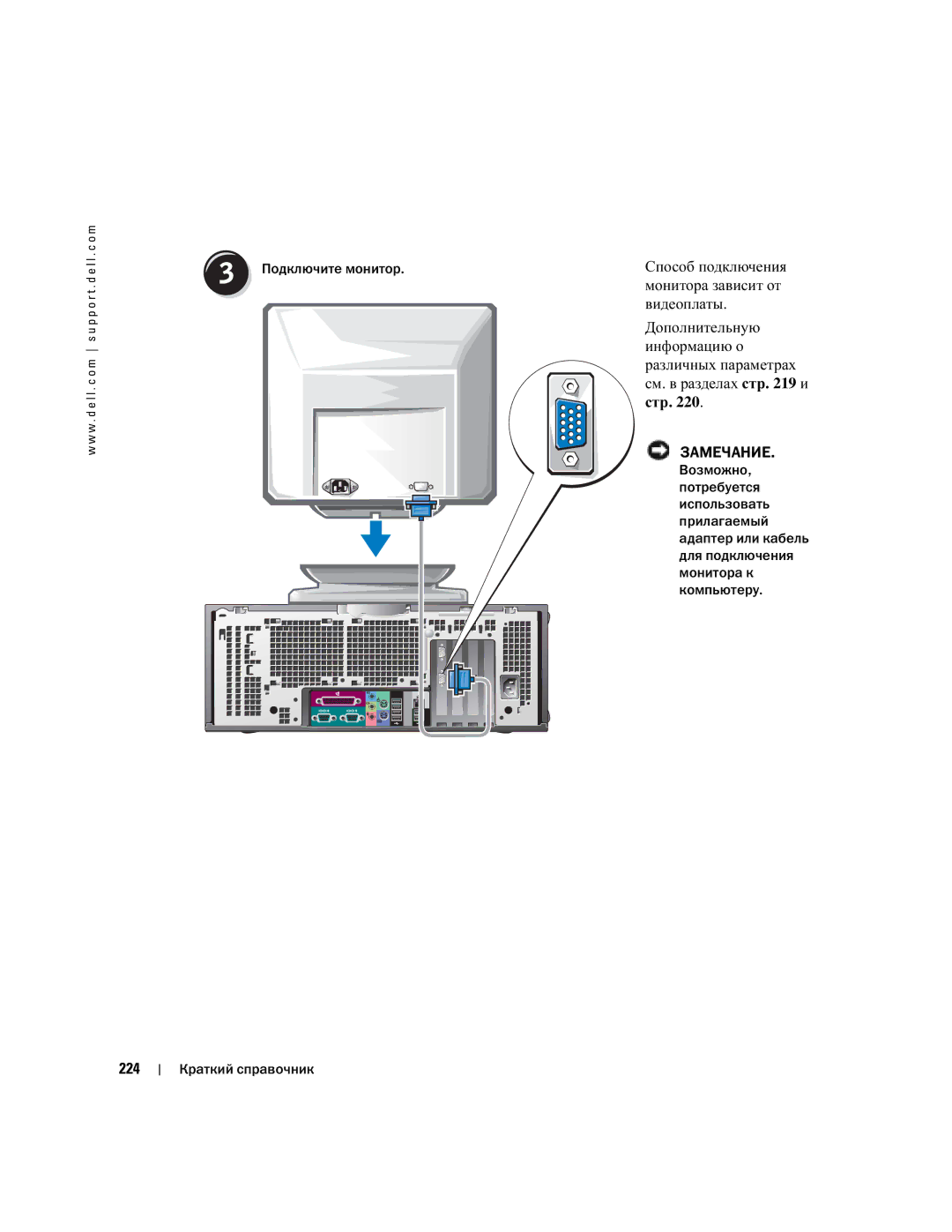 Dell T3913 manual Видеоплаты, 224, Монитора зависит от 