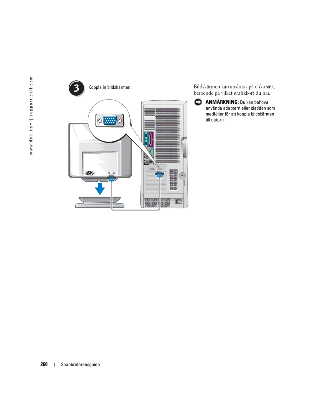 Dell T3913 manual 260, Koppla in bildskärmen 