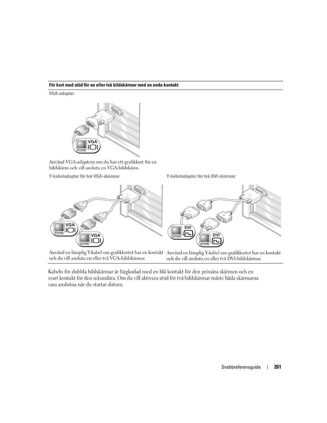 Dell T3913 manual 261, Kabeladapter för två VGA-skärmar 