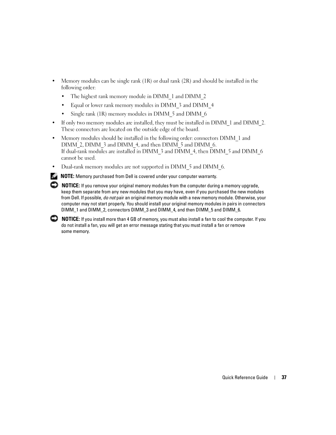 Dell T3913 manual Some memory Quick Reference Guide 