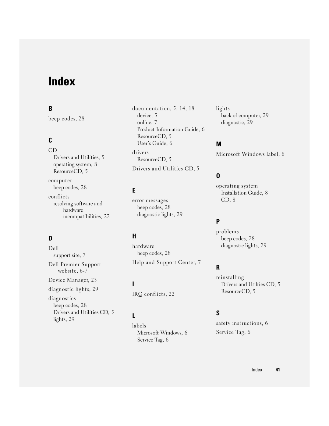 Dell T3913 manual Index 