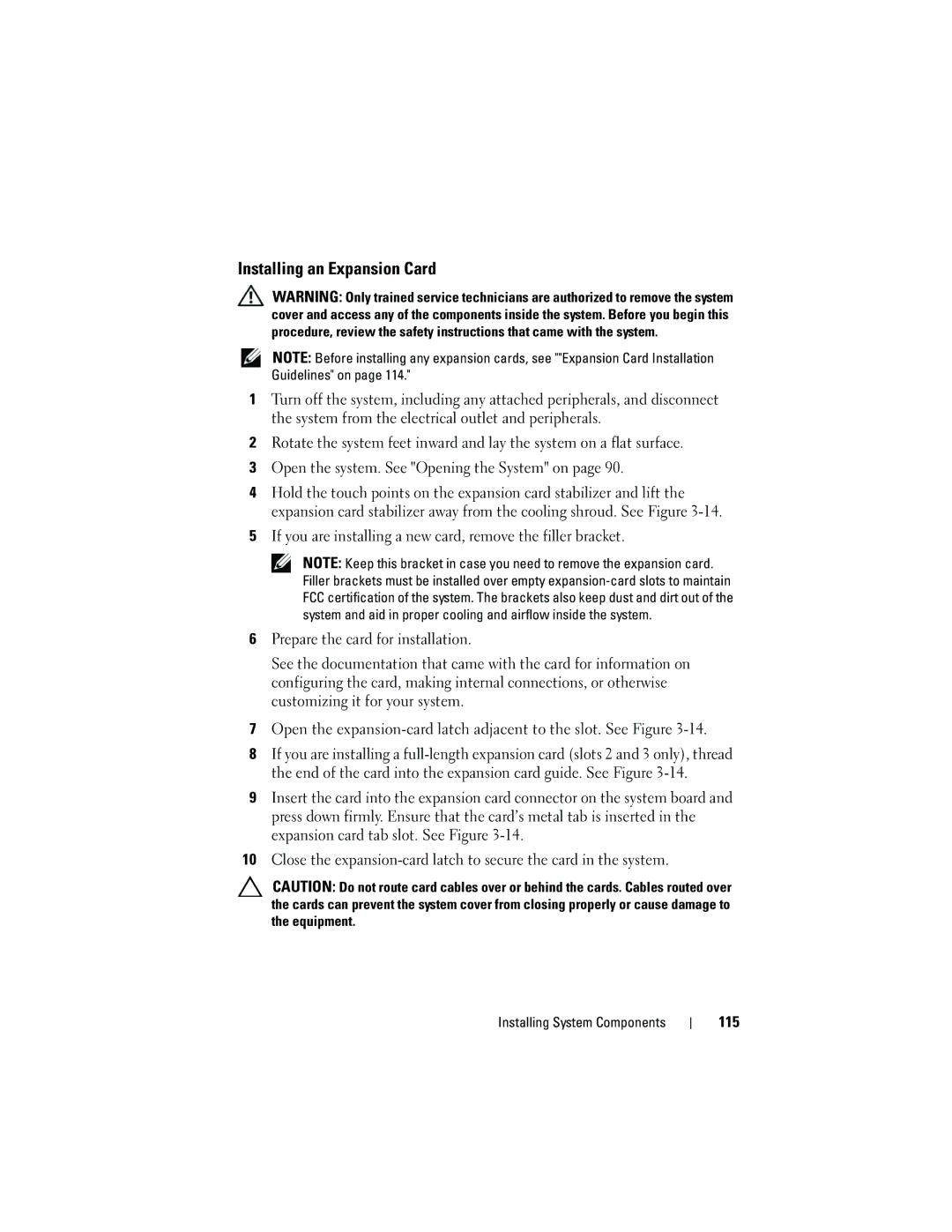 Dell T410 owner manual Installing an Expansion Card, 115 