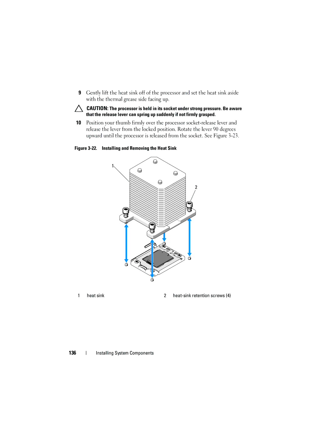 Dell T410 owner manual 136, Installing and Removing the Heat Sink Heat sink 