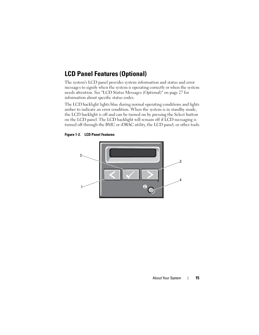 Dell T410 owner manual LCD Panel Features Optional, LCD Panel Features About Your System 