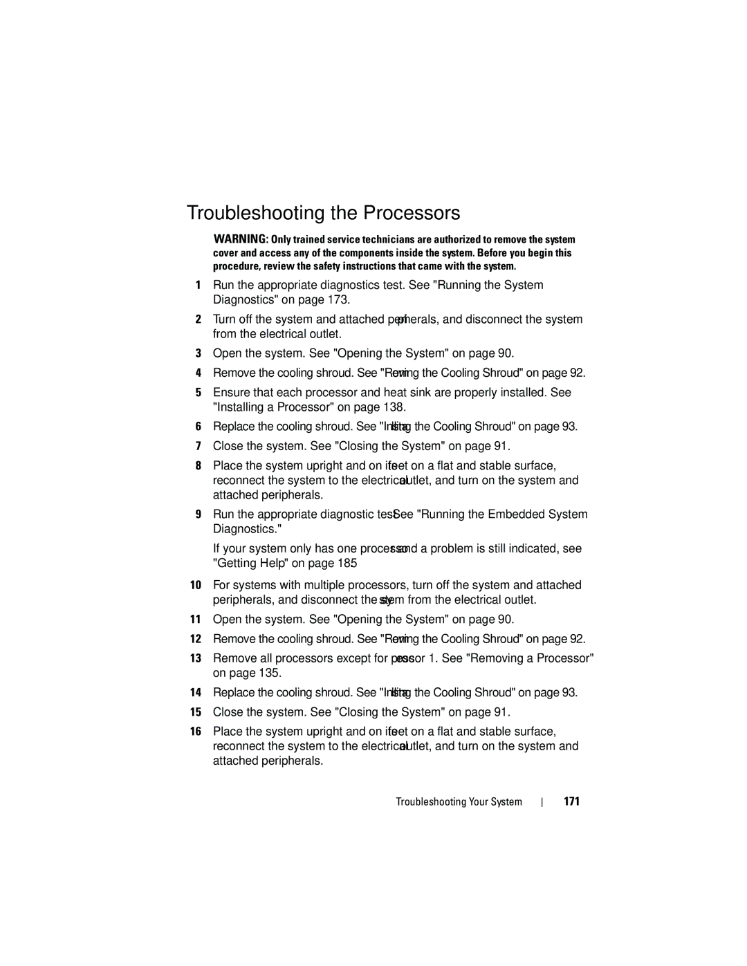 Dell T410 owner manual Troubleshooting the Processors, 171 