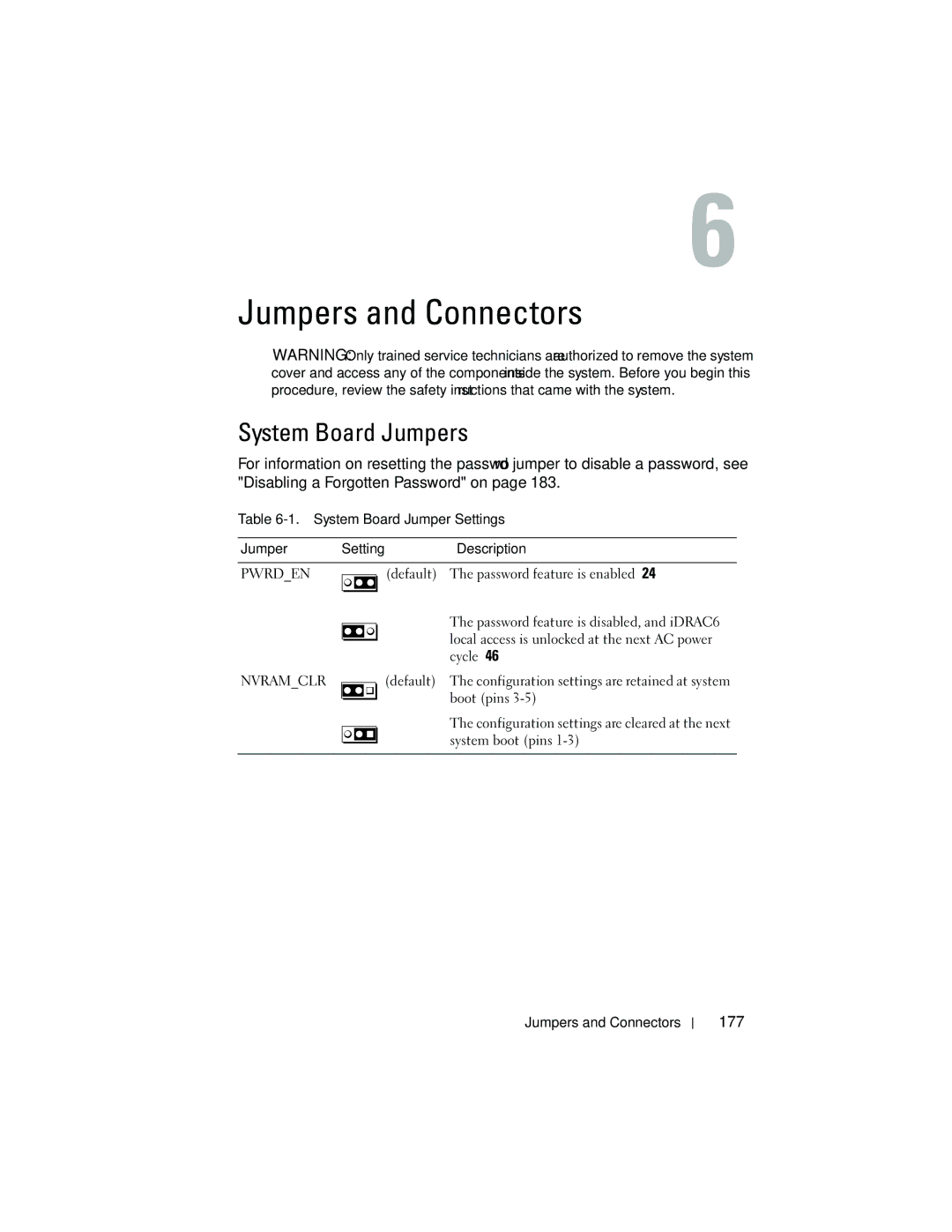 Dell T410 owner manual System Board Jumpers, 177, System Board Jumper Settings Description, Boot pins 