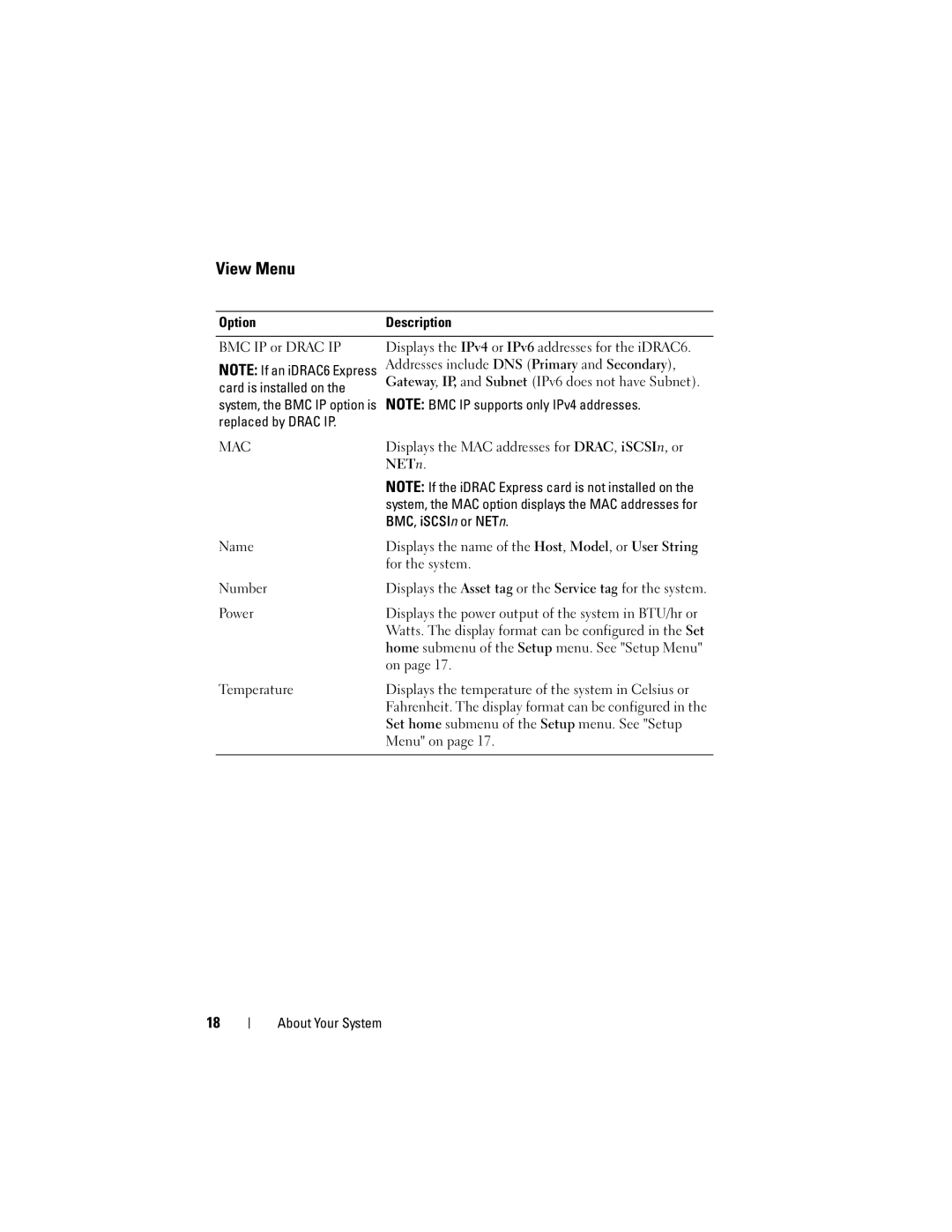 Dell T410 owner manual View Menu 