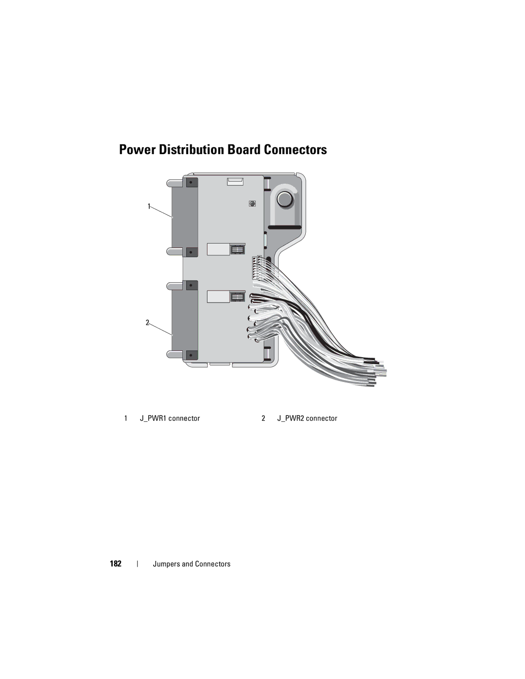 Dell T410 owner manual Power Distribution Board Connectors, 182, JPWR1 connector JPWR2 connector 