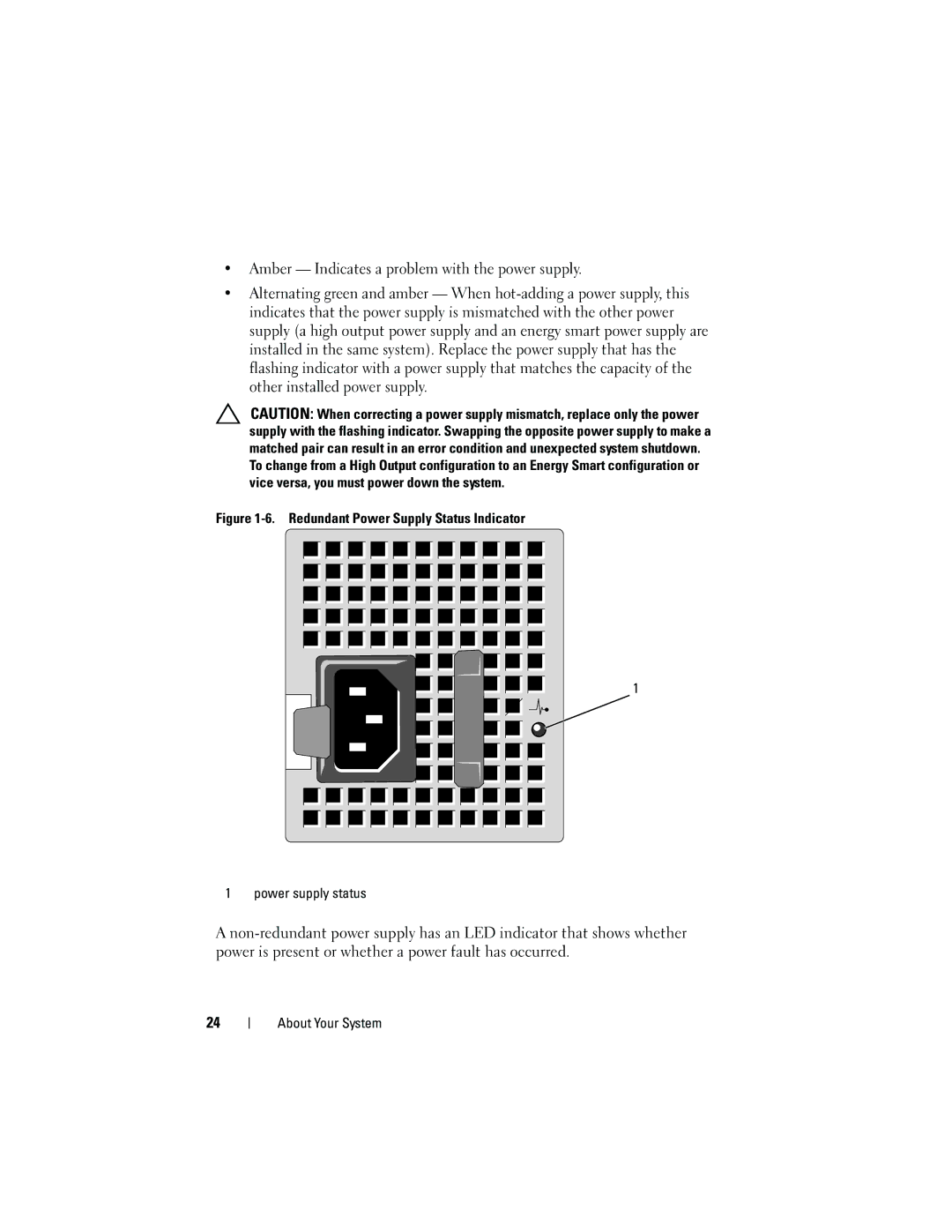 Dell T410 owner manual Redundant Power Supply Status Indicator Power supply status 