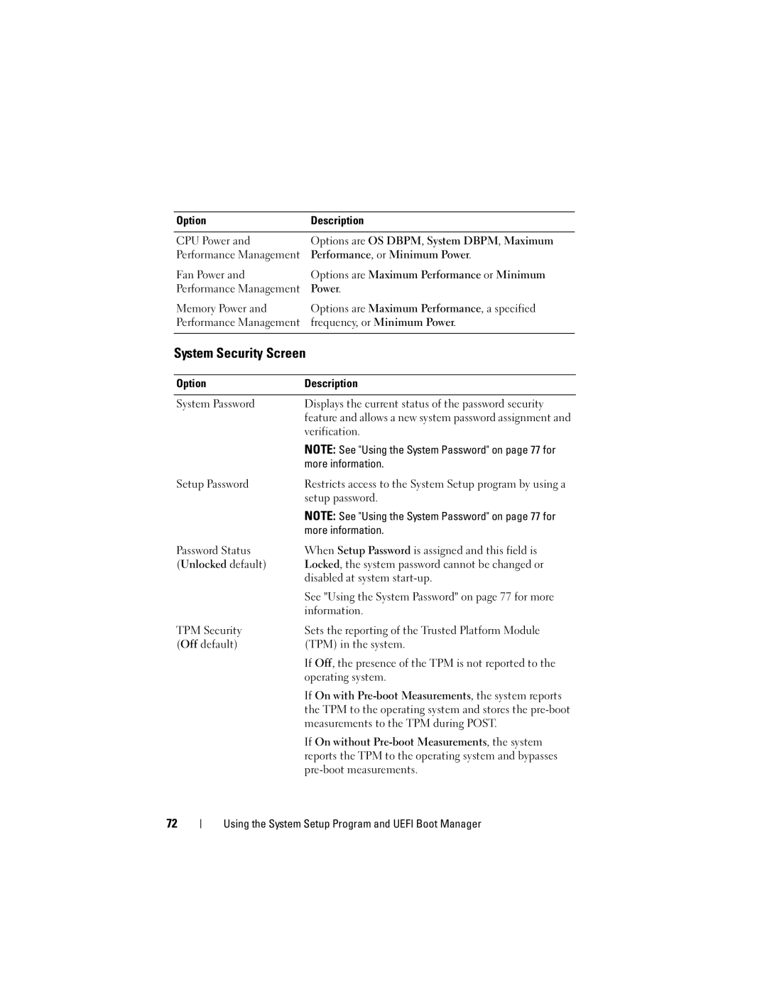 Dell T410 owner manual System Security Screen 