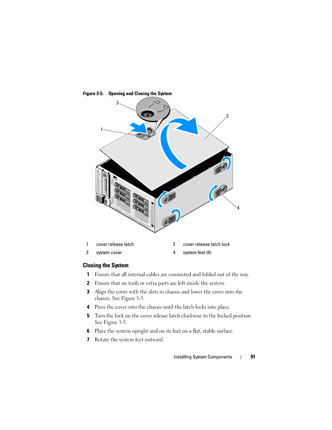 Dell T410 owner manual Closing the System, System cover System feet 